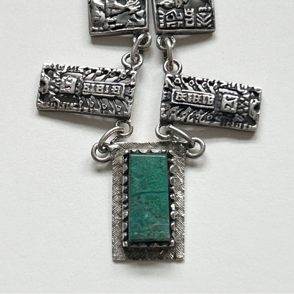 Stunning Vintage Peruvian Jade Tumi Storyteller Sterling Silver Necklace - Picture 5 of 16